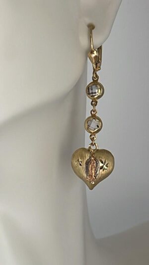 Aretes de corazón con Virgen de Guadalupe tres oros - Imagen 5
