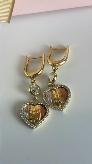 Aretes tres oros con piedras blancas - Imagen 2