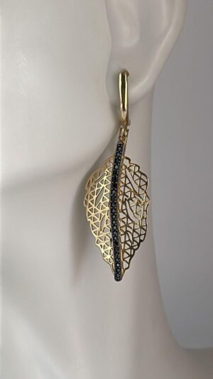 Aretes de hoja con Piedras Negras - Imagen 4