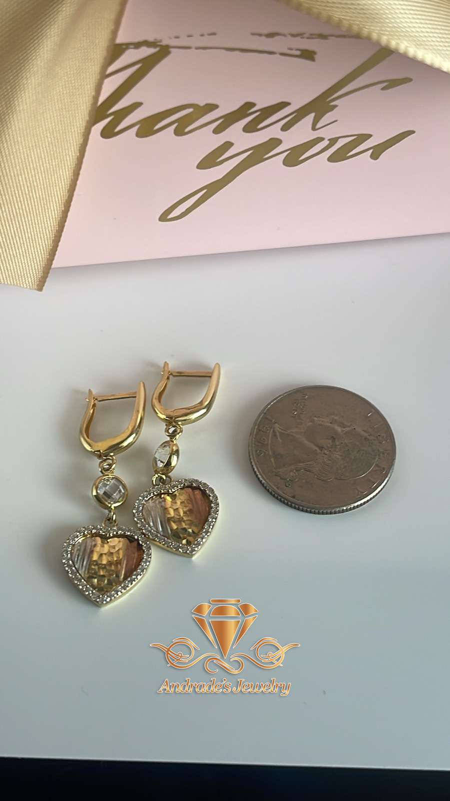 Aretes tres oros con piedras blancas - Imagen 2