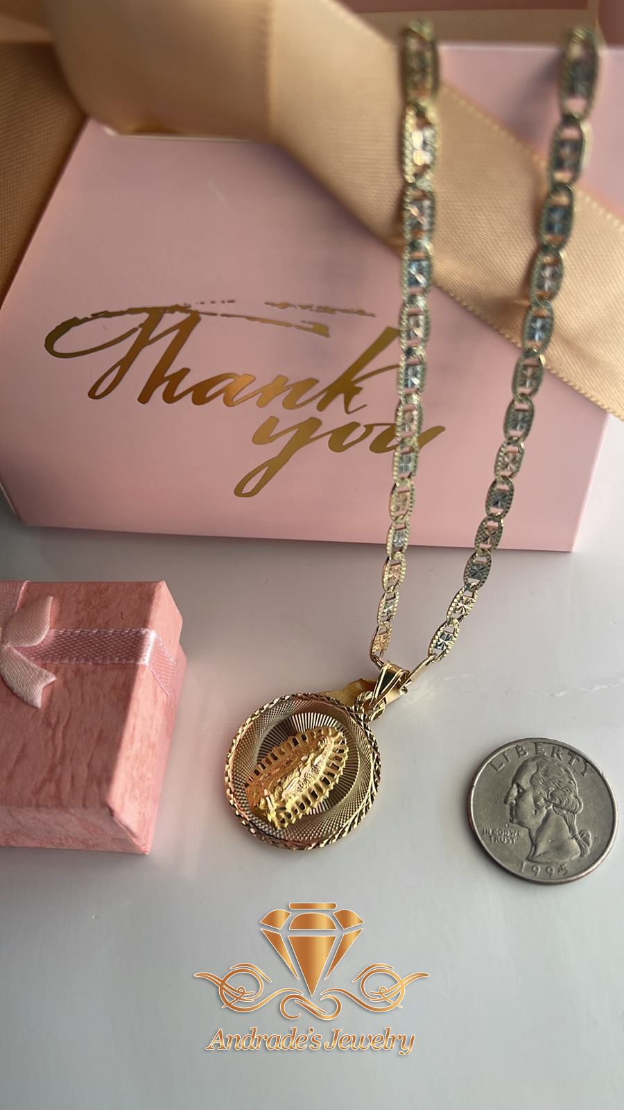 Medalla de la Virgen doble cara y cadena - Imagen 3