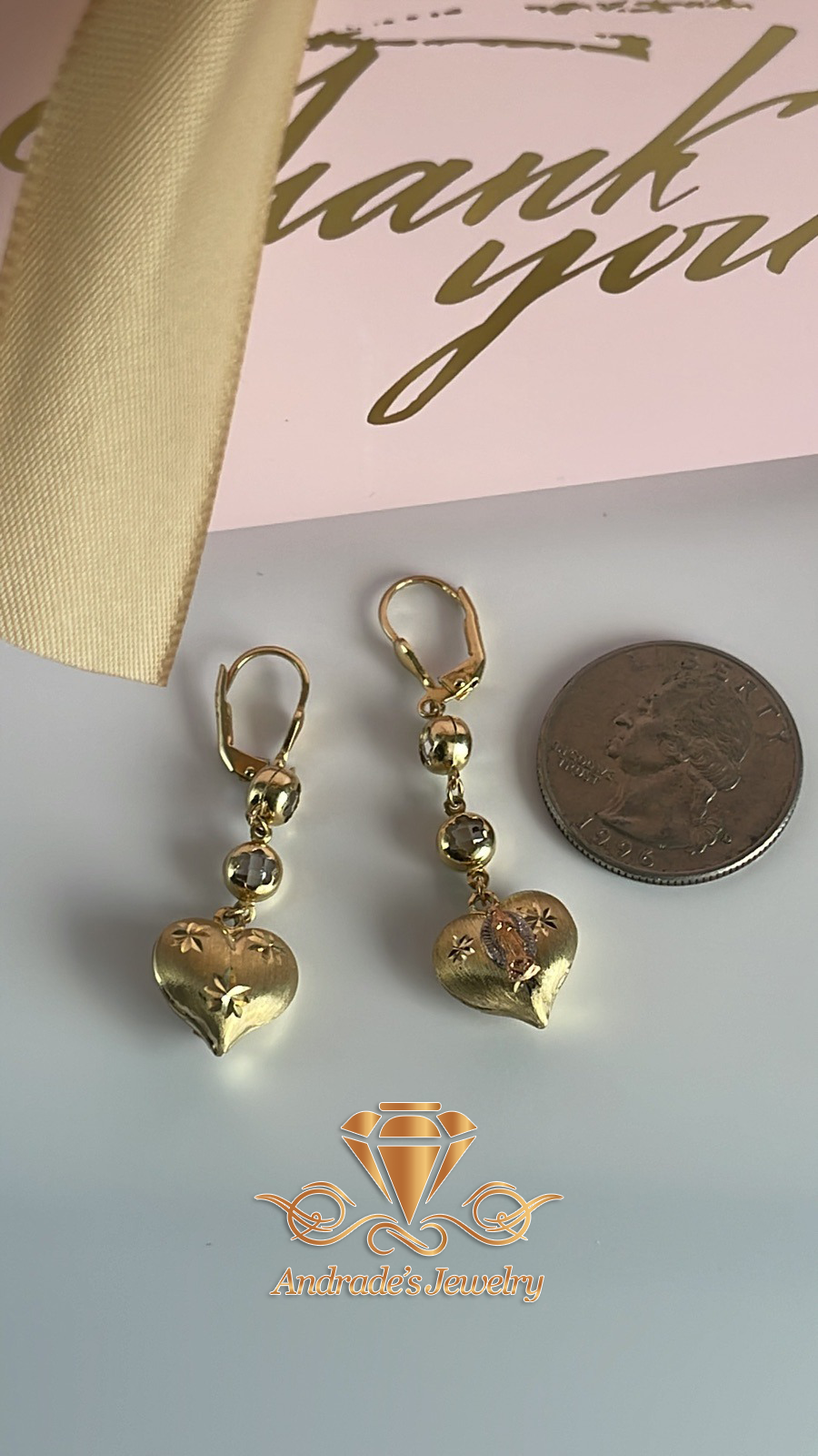 Aretes de corazón con la virgen de Guadalupe tres oros - Imagen 5