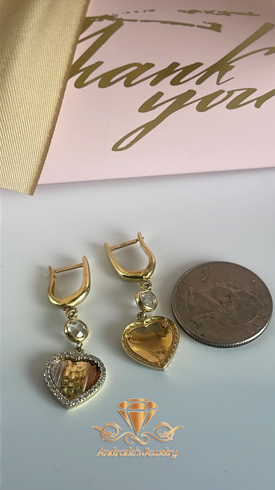 Aretes tres oros con piedras blancas - Imagen 3