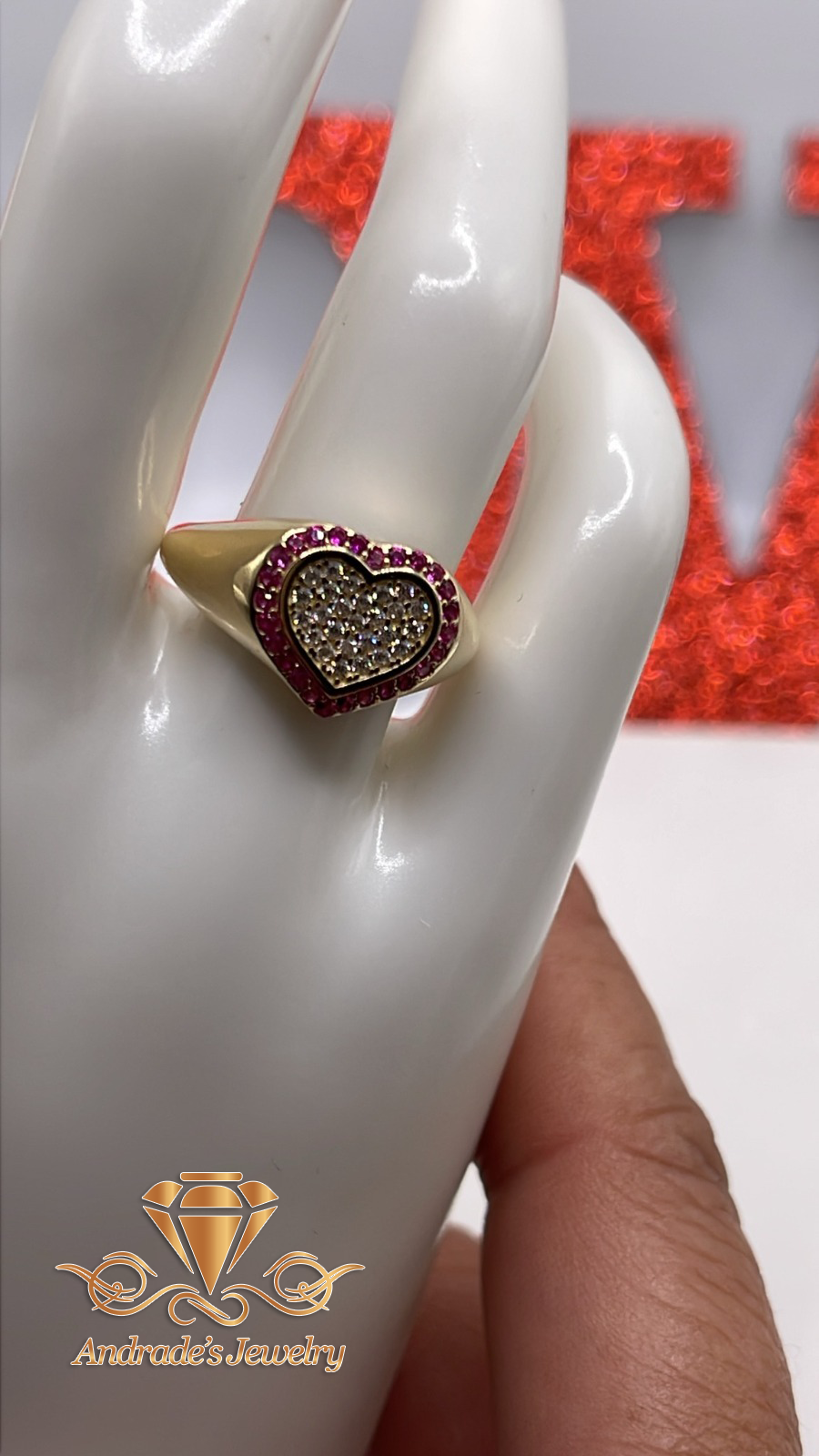 Anillo en oro amarillo con zirconias blancas y rosas (7.25 - Imagen 2