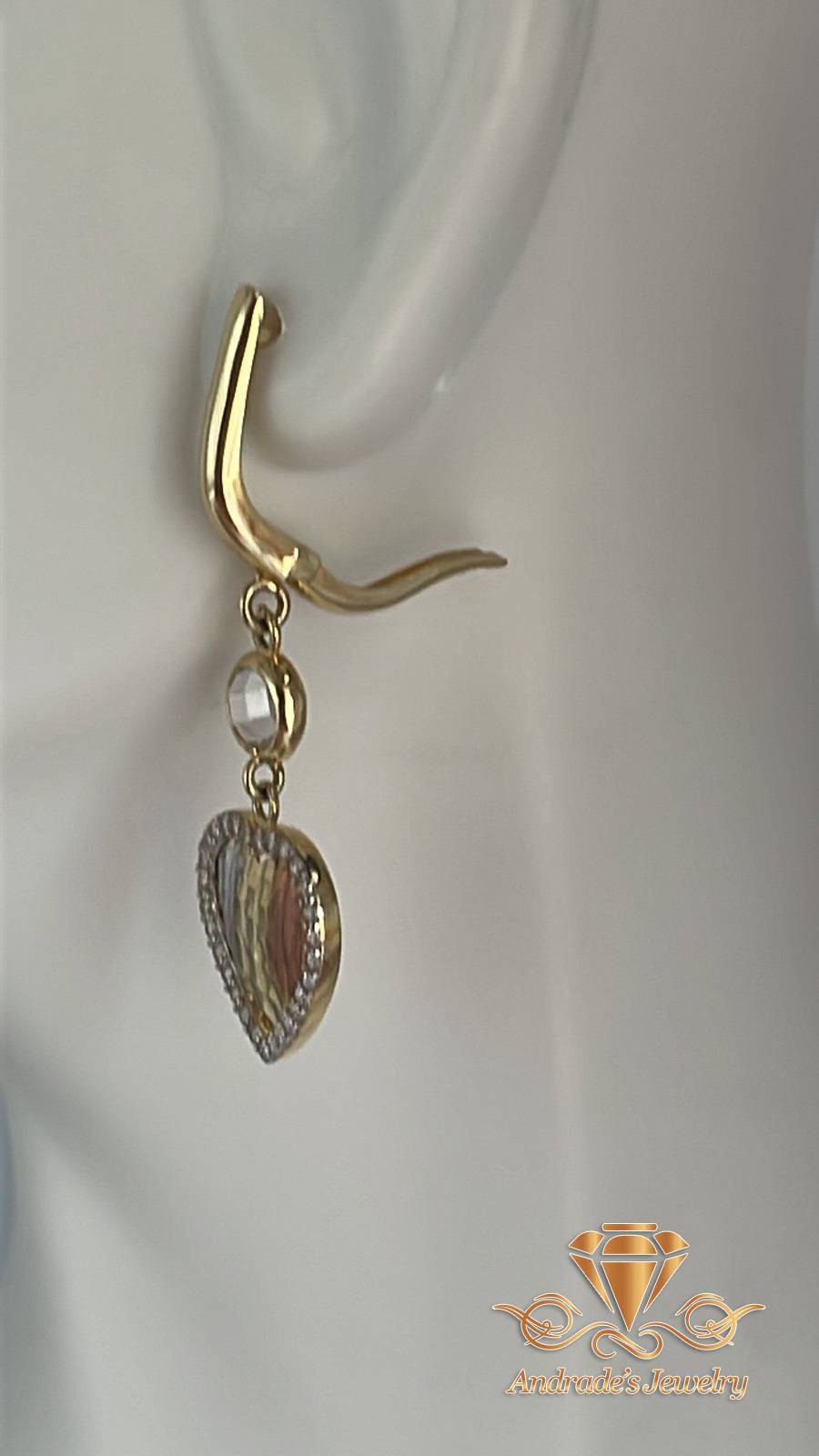 Aretes tres oros con piedras blancas - Imagen 4