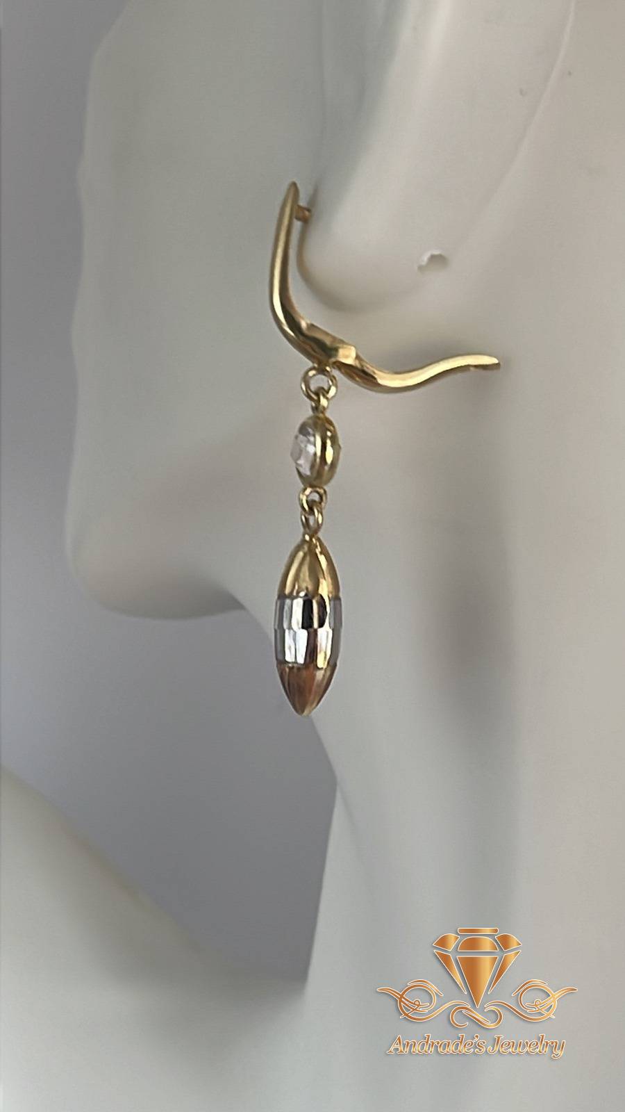 Aretes tres oros con piedras blancas - Imagen 5